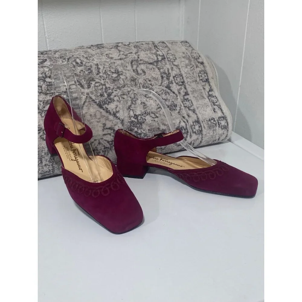 Salvatore Ferragamo Suede D'orsay in Rasberry Size 7